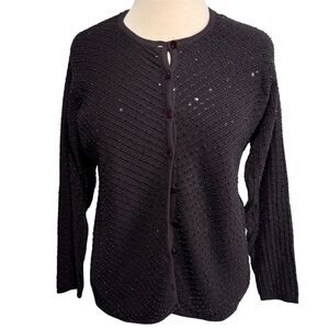 Vintage Robert Scott Women's Black Beaded Cardigan Sweater Cotton Size M Holiday